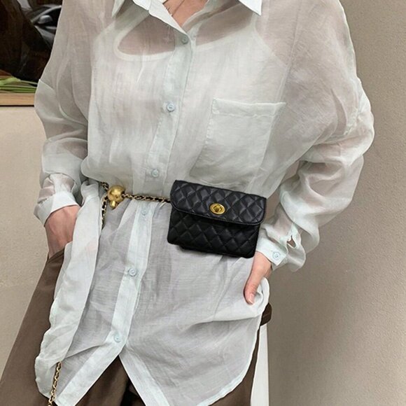 Black Fashionable Women's Rhombic Embroidery Detachable Chain Mini Shoulder Bag - Picture 3 of 6